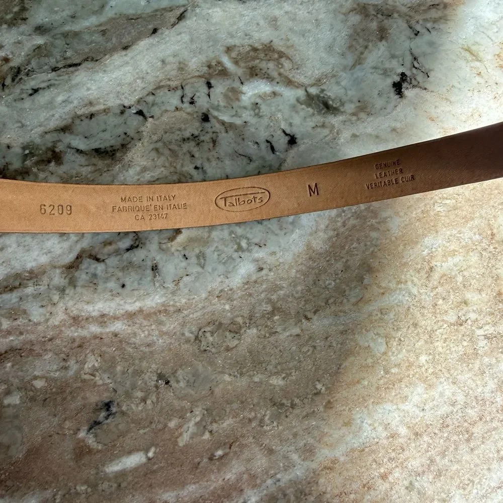 talbots brown leather skinny belt gold buckle minimalist classic italy made
